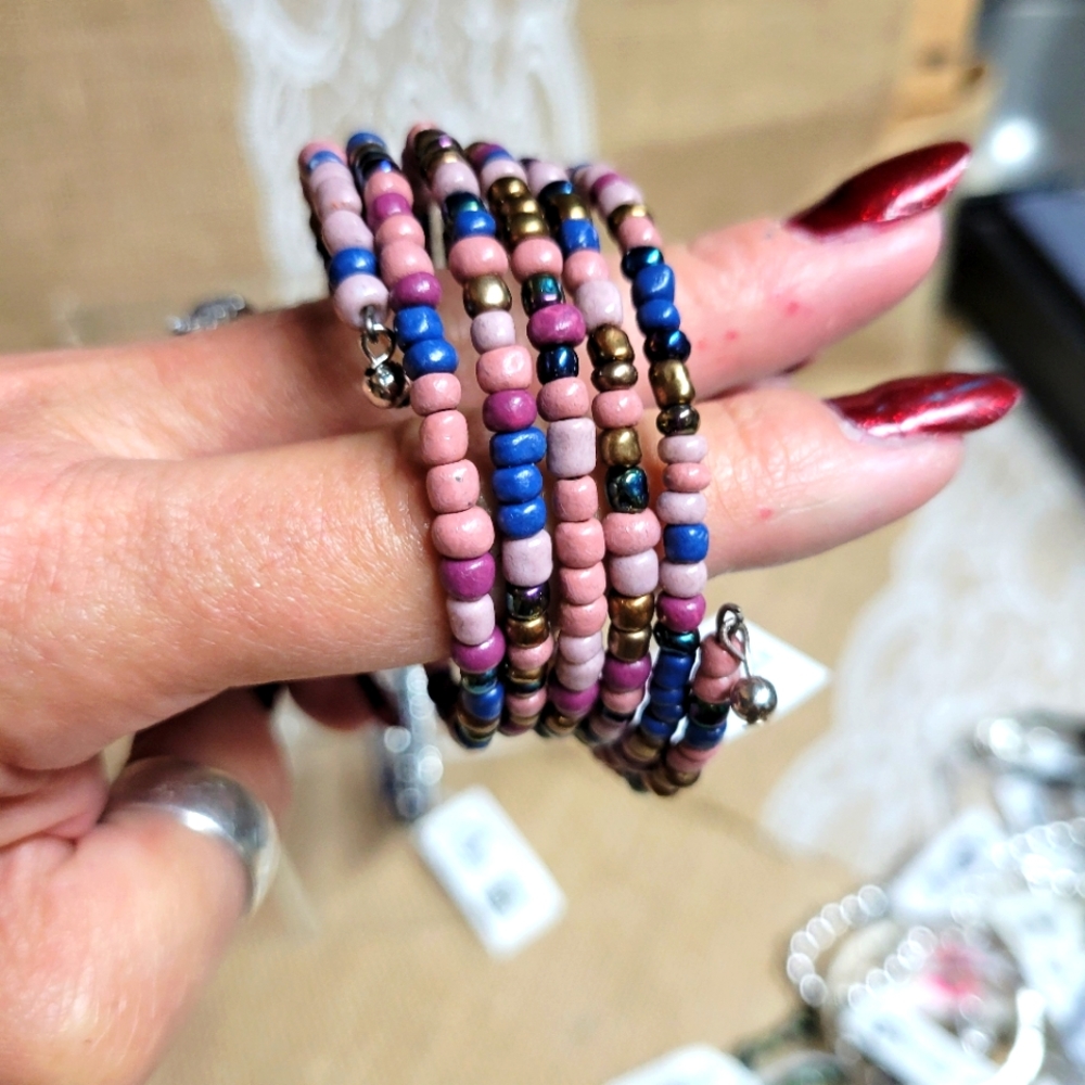 Periwinkle unique beaded spiral bracelet
